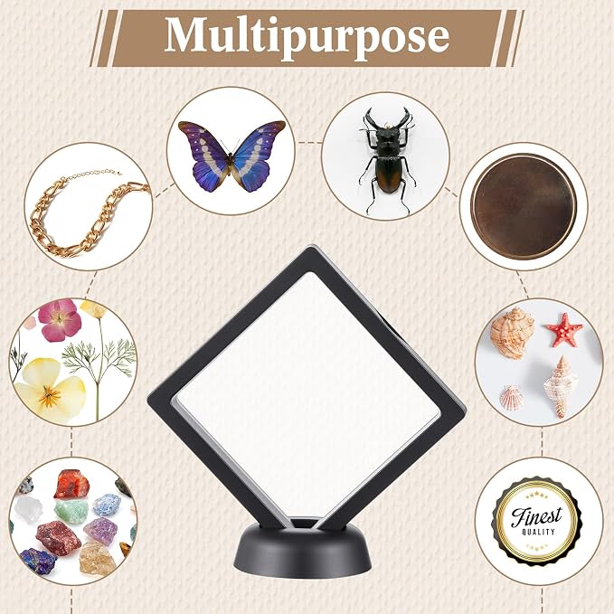 Harloon 12 Pcs 3D Floating Display Case, Black, 4 Size, Square | 3D Floating Frame for Challenge Coins, Medallions, Fossils, Gemstones, Jewelry, Collectibles Shadow Box Display Holder - Image 6