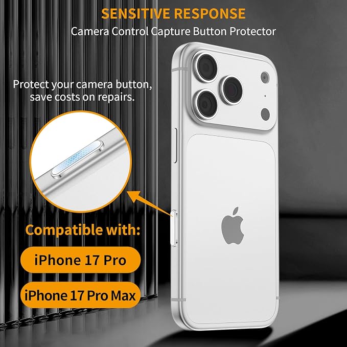 AMANECER 2 Pack Camera Control Button Protector for iPhone 17 Pro/Pro Max, Auto-Alignment Rugged Sensitive Slide Capacitive Protective Cover fit Apple Phone Side Click Touch Capture Key, Silver - Image 3