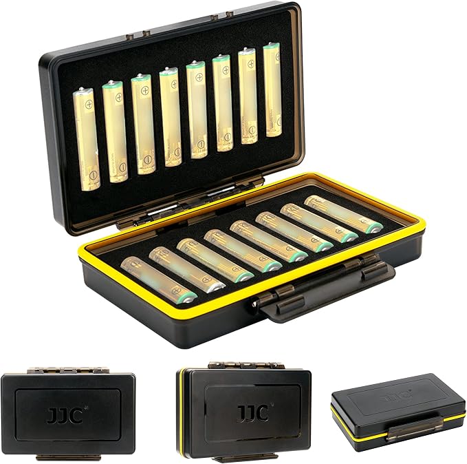 JJC 16 Slot AAA Battery Case, Shockproof & Water-Resistant Storage Box Holder Organizer Container with Molded EVA Interior and Ergonomic Locking System, Sturdy & Durable by JJC