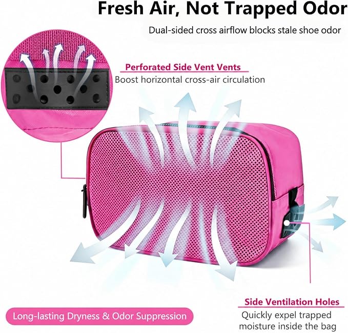 Golf Shoe Bag for Travel, Ventilated Sports Shoes Carrier, Portable Football Boot Organizer for Gym Men Women (1 Pcs-Hot Pink) - Image 4