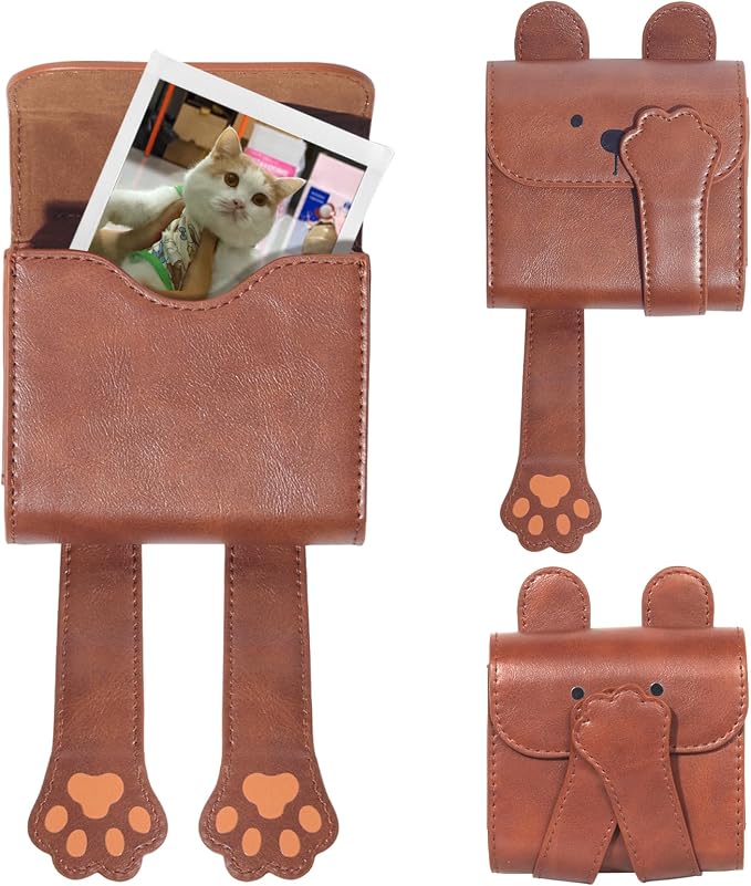 CAIYOULE Photo Storage Case for Fujifilm Instax Square Films, Brown Bear | Photo Pouch for Fujifilm Instax SQ1/40/20/10/6/SP-3 2.9x3.4" Films, PU Picture Storage Pocket, Can hold 50+ Square Photos by CAIYOULE