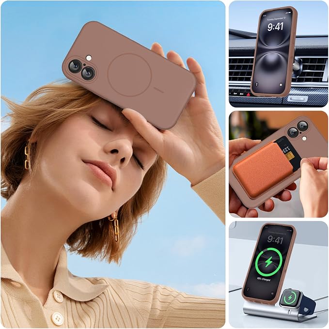 Miracase Silicone & Magnetic for iPhone 16 Case, Chocolate | Compatible with MagSafe, Anti-Scratch Microfiber Lining, Liquid Silicone Case Shockproof Drop Protection Phone Case for 16 - Image 7
