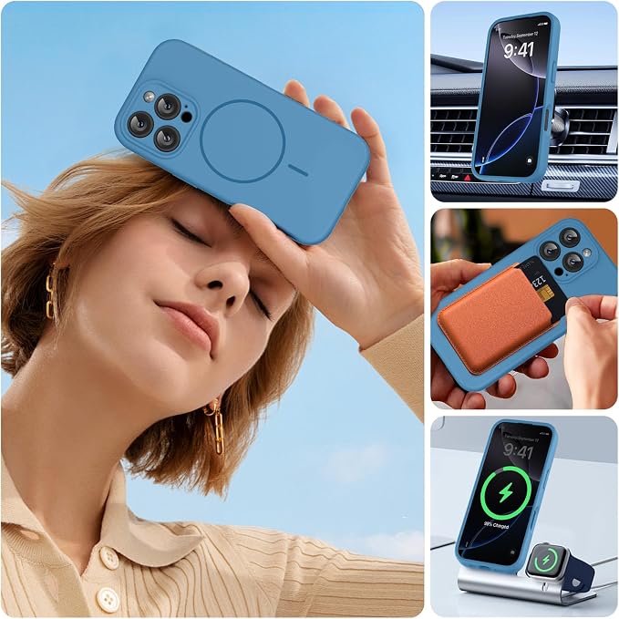 miracase Magnetic for iPhone 16 Pro Case, [Soft Anti-Scratch Microfiber Lining], Compatible with MagSafe, Liquid Silicone Case Shockproof Drop Protection Phone Case for 16 Pro,Capri Blue | Compatible with MagSafe, Soft Microfiber Lining, Liquid Silicon... - Image 5