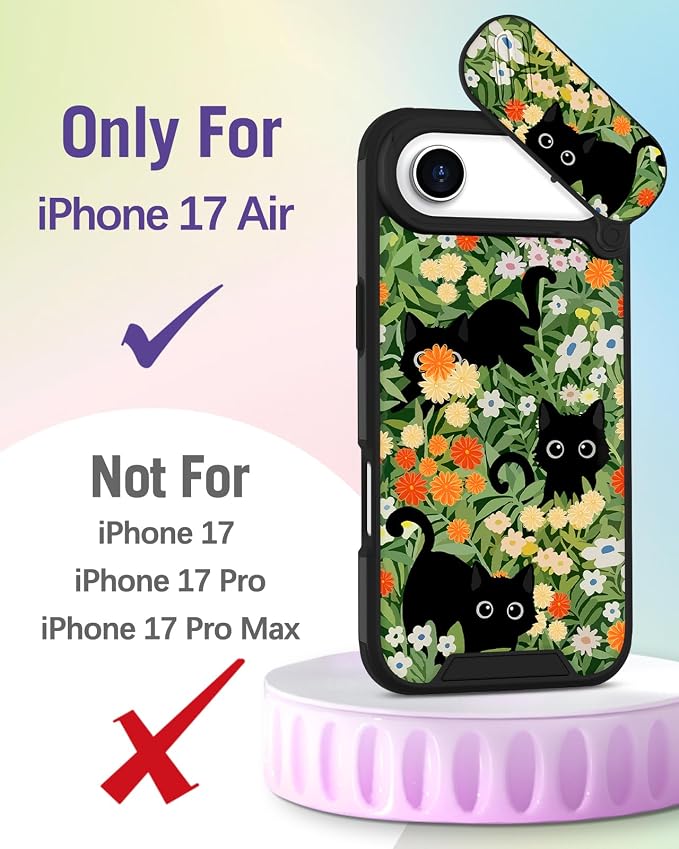 Buleens for iPhone 17 Air Case 6.5 Inch - with Ring Stand & Camera Cover Aesthetic Cute Designed for Women Girls Pretty Girly Cat Flowers Phone Case for iPhone 17 Air Compatible with Magsafe - Image 2
