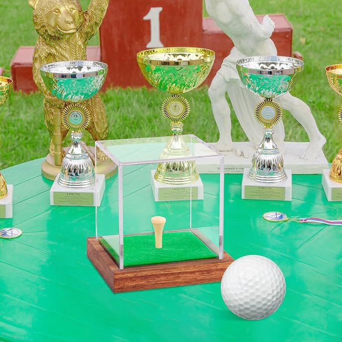 2 Pack Clear Acrylic Golf Ball Display Case with Wood Base & Tee, Memorabilia Stand Cube Holder, Dust Protection Transparent Storage Box for Single Ball Souvenir Golfball Collections - Image 9
