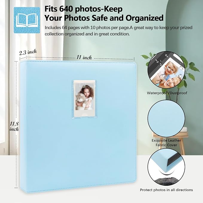 Veicevol 640-Pocket 2x3 Photo Album for Instax Mini and Polaroid, Blue | PU Leather Cover Keeps, Fits Instax Mini and Polaroid 2x3 Photos, Protects Travel, Wedding and Family Memories - Image 4