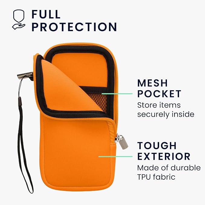 kwmobile Universal Phone Pouch Size XXL - 7" - Neoprene Smartphone Pouch with Zip - Water-Repellent Mobile Phone Case - Sleeve in Neon Orange - Image 3