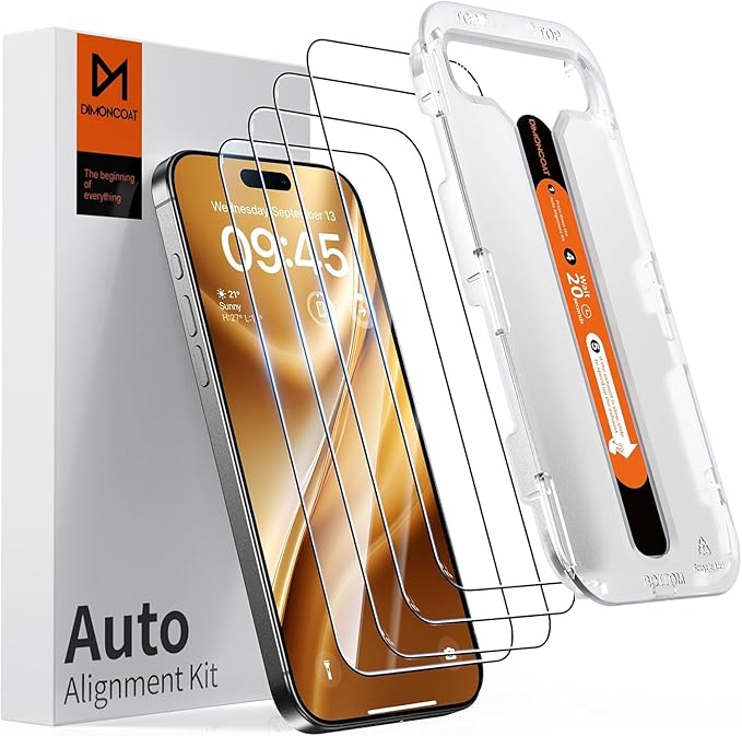 DIMONCOAT 4-PACK Screen Protector Compatible with iPhone 16 Plus | [Auto Alignment Kit] [10X Military Protection] 16 Plus 6.7 inch Tempered Glass Film [Case Friendly] Zero Bubbles by DIMONCOAT