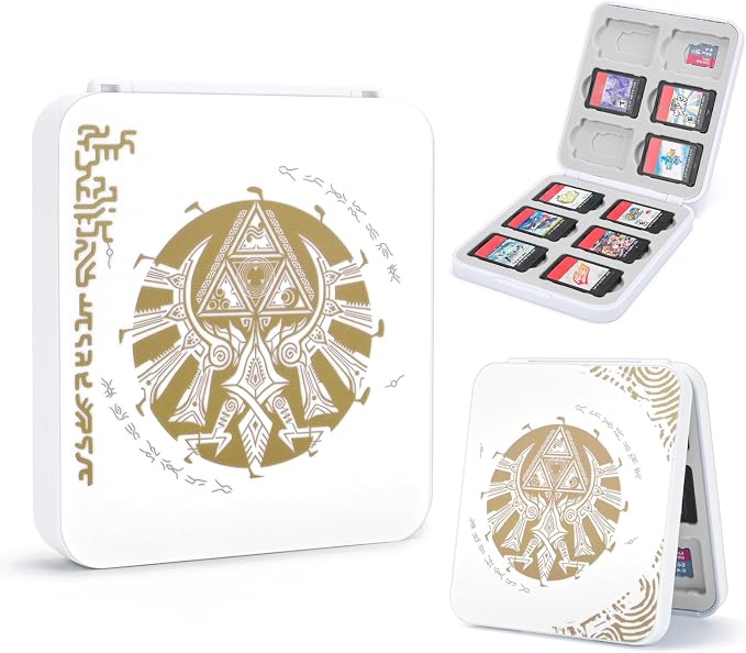 DLseego Game Card Case for Switch Lite/Switch/Switch OLED, Gold Kingdom Medallion Design Switch Game Cartridge Memory Card Portable Storage with 12 Game Card Slots and 12 Micro SD Card Slots-White by DLseego