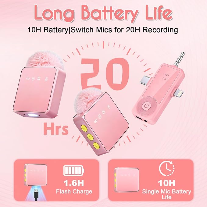 Mini Wireless Microphone for iPhone/Android/Camera, Noise Reduction | 3-in-1 Receiver, 2-Pack 20-Hour Battery Life Mini Lavalier Mics for Podcast, Content Creators, Recording, Vlogging, Streaming - Image 5