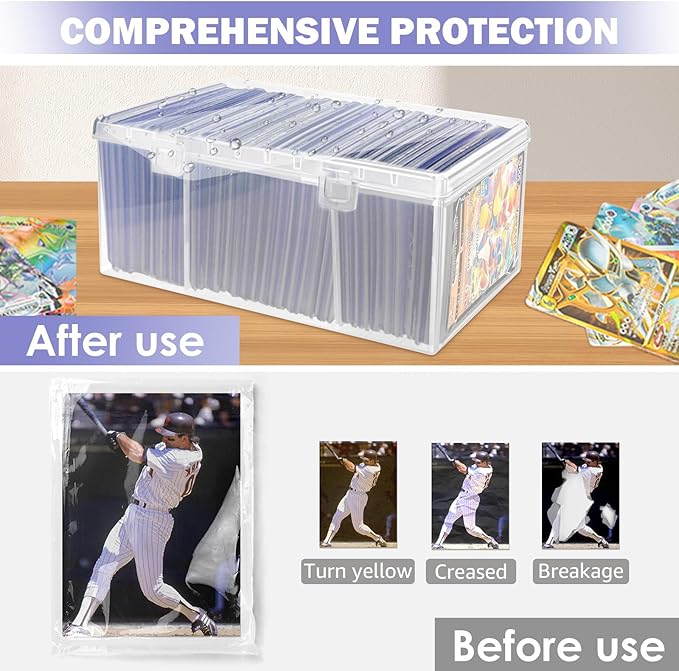 Trading Card Storage Box with 2 Dividers,Toploads Storage Box Plastic Baseball Card Storage Box for 500+ Sports Cards 100+ Top Loads for MTG Magic TCG Yugioh Playing Card Case Holder (1 Pack) - Image 3