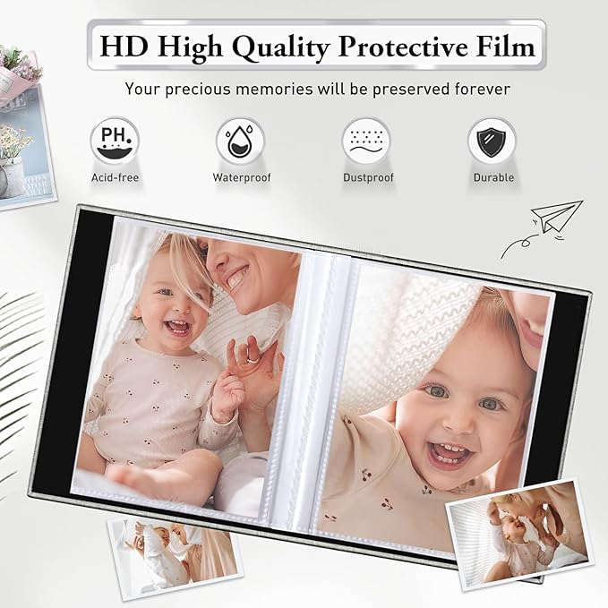 Small Photo Album 4x6,Linen Cover Slide-in Mini Photo Album Book Can Holds 100 4x6 Photos with 50 Black Sheets for Baby Family Pictures Artwork or Postcards Storage (Gray) - Image 4