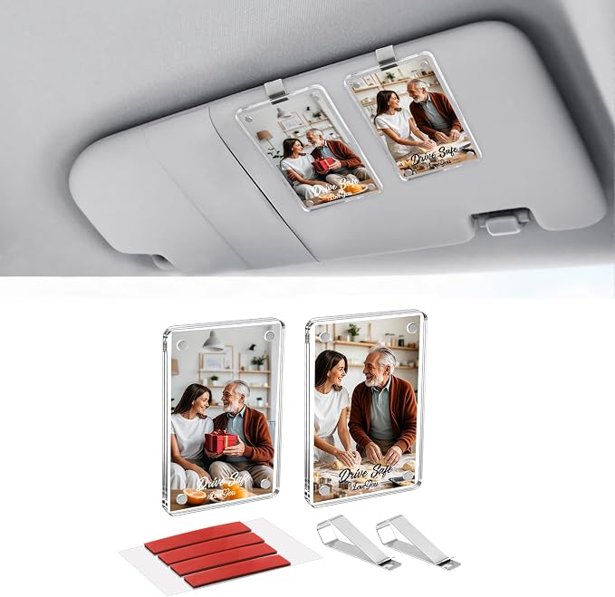 1797 Personalized Father’s Day Gift 2 Pack Drive Safe I Love You Clip Car Visor Photo Holder Picture Frame Magnetic Acrylic Display Horizontal Vertical fit Polaroid Wallet Size Photos 3.5 x 2.4 inch by 1797