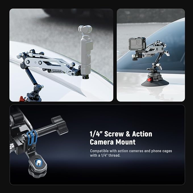 NEEWER Vacuum Suction Cup Car Mount for Action Camera w/Hydraulic Boom Arm | NATO Rail, Compatible with DJI Osmo Pocket 3 Insts360 X5 X4 X3 Hero Adapter Holder, 18oz/500g Max Load, GA022 - Image 7