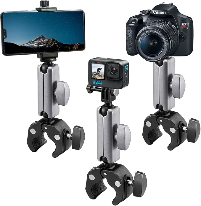 Suptig Camera Mount Super Clamp Pole Mount Tripod Clamp for Phon, Gopro Mission 1 Pro Gopro Hero 13 Hero 12 11 10 9 8 7 6 5, Gopro max2, Insta 360, DJI osmo Canon DSLR etc. by Suptig