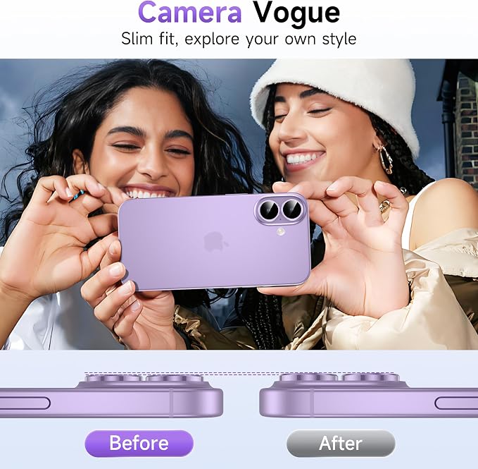 YWXTW Camera Lens Protector for iPhone 17, Individual Anti Scratch Metal Ring Tempered Glass Camera Screen Protector for iPhone 17 Accessories, Case Friendly (Purple) - Image 4