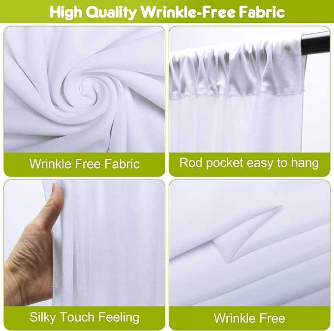 White Backdrop Curtain Drapes for Parties, 3Pack 10x8FT | Wrinkle Free Polyester Curtain Backdrop Draping Fabric for Backdrop Photoshoot Birthday Party Background,6 Panel 5x8FT - Image 4