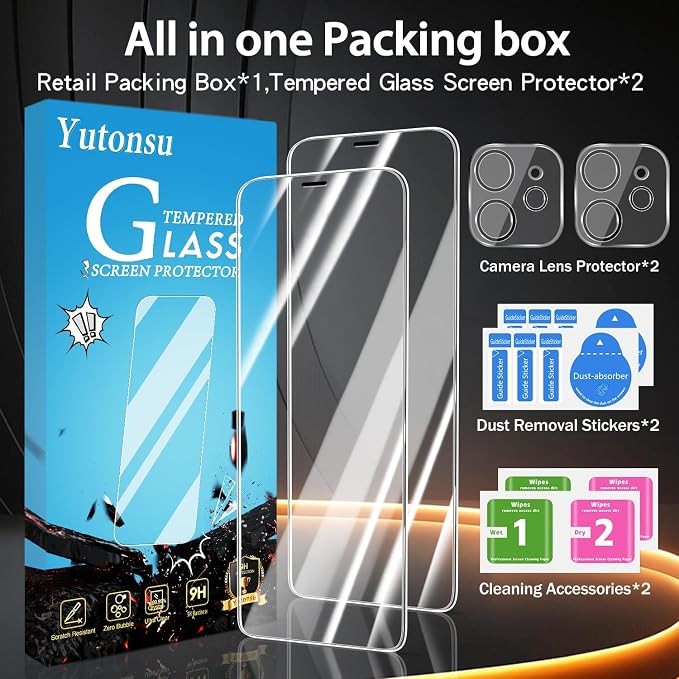 2 Pack Tempered Glass Screen Protector for iPhone 11 6.1-Inch | with 2 Pack Camera Lens Protector, Anti Scratch, Bubble Free, Case Friendly - Image 8