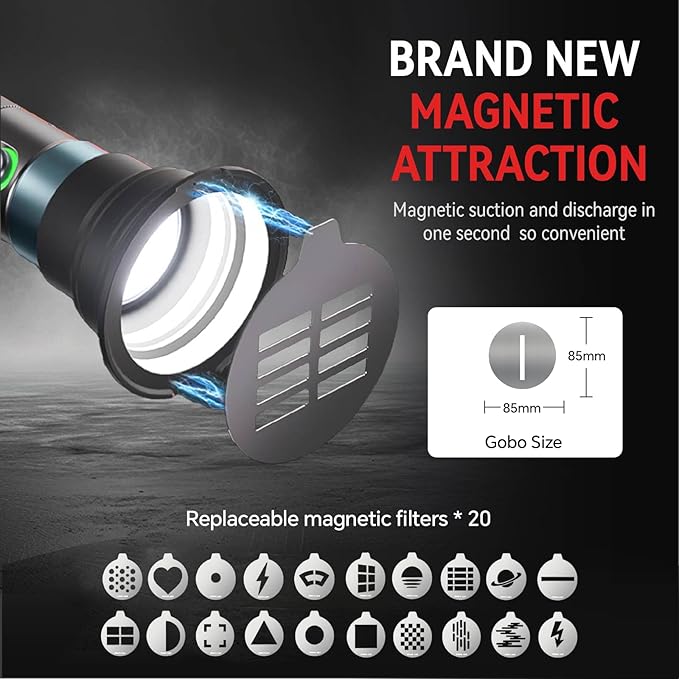 PHOTOOLEX RGB Photography Flashlight with 20 Metal Magnetic Gobos | CRI96+/8400mAh, 4 Colors LED Video Spotlight with Diffuser, Studio Spotlight for Creating an Photo Atmosphere, Content Create - Image 3