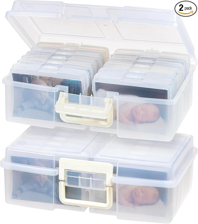 IRIS USA Photo Storage Box |Made in USA| 12 Cases - (2-Pack) - Clear | Fits 4" x 6" Pictures / Built-In Handle / Organizing Containers for Tasks, Stickers, Ephemera & Flashcards by IRISUSA