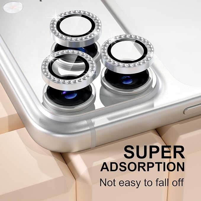 Misea Compatible for iPhone 17 Pro/iPhone 17 Pro Max Camera Lens Protector | 9H Tempered Glass Ultra HD Bling Camera Screen Protector Cover Metal Individual Ring Decoration Accessories, Silver Diamond - Image 6