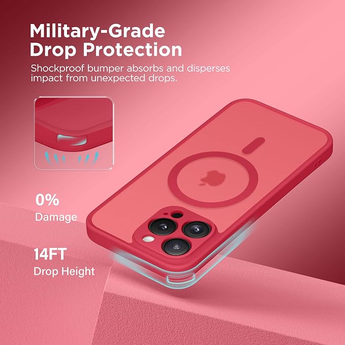 CAPRARO for iPhone 13 Pro Max Case, Compatible with MagSafe Red | Upgraded [Full Camera Protection] Shockproof Protective Slim Translucent Matte Magnetic Phone Case 6.7'', Red - Image 5