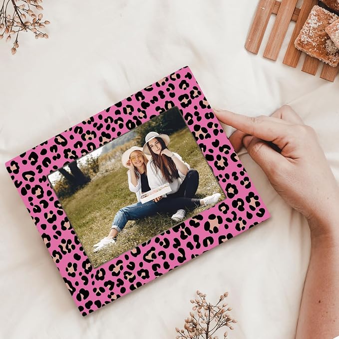 kunlisa Hot Pink Leopard Print Picture Frame 4x6, Cheetah Gifts for Women, Funky Preppy Y2k Leopard Animal Print Picture Photo Frame for Home Girls Room Dorm Apartment Tabletop Desk Shelf Decoration - Image 2
