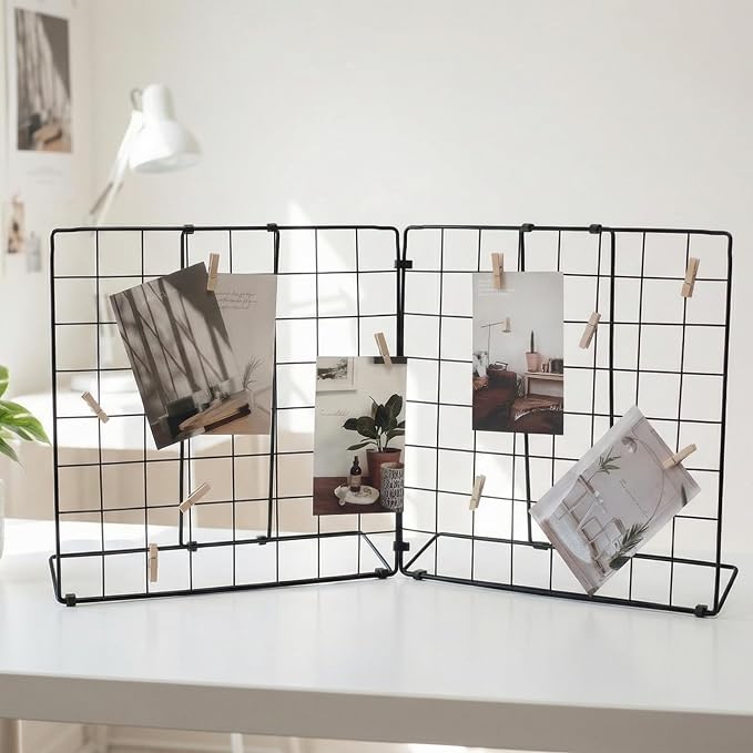 Double-Sided Foldable Desktop Photo Display Board Black | 20 Wooden Clips, Message Board, Detachable to 2 Small Photo Stands, Accessory & Handcraft Display Board for Home & Office by Unknown