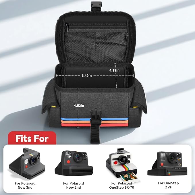 Camera Case Compatible with Polaroid Now, Now+ & OneStep+, Crossbody Bag | Custom-Fit Camera Bag for Polaroid Now 2nd/3rd Gen, With A Shoulder Strap And Organized Accessory Storage - Grey - Image 2