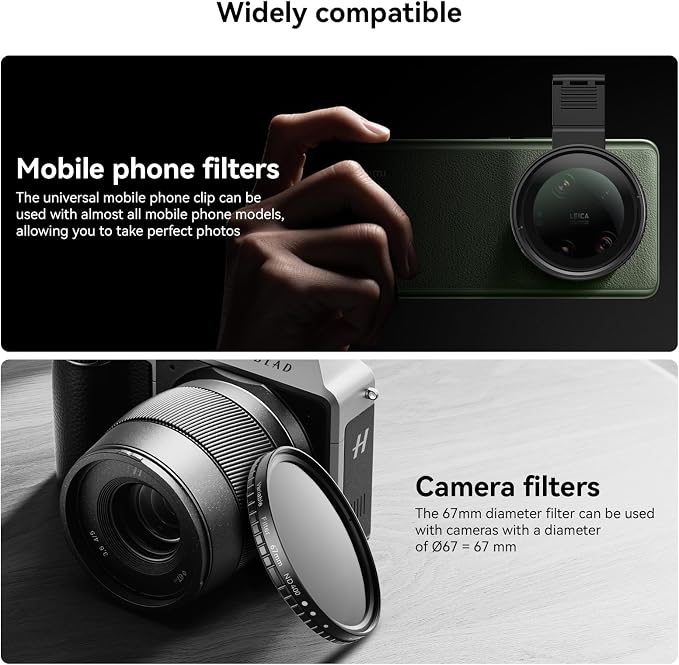 APEXEL 67mm Variable ND2-32 ND Filter for iPhone/DSLR Neutral Density Filter for iPhone Camera Lens 16 15 14 13 12 Pro Max Samsung Galaxy Huawei with Adapter Ring, Universal Clip, Cold Shoe - Image 5