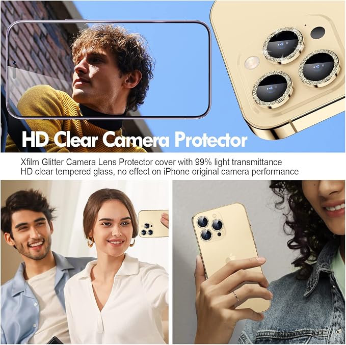 for iPhone 14 Pro/14 Pro Max Camera Lens Protector Glitter, Gold | Individual Metal, 9H Hardness, Scratch Resistant, Shockproof, Drop Protection, Case Friendly, Stylish Accessories - Image 4