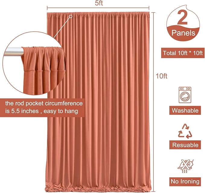 10x10 Rust Backdrop Curtain for Parties Wedding Wrinkle Free Red Photo Curtains Backdrop Drapes Fabric Decoration for Birthday Party Baby Shower Christmas 5ft x 10ft,2 Panels - Image 7