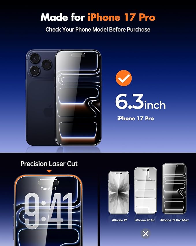 UNBREAKcable Privacy Screen Protector for iPhone 17 Pro, 2-Pack | True 28° Anti-Spy, Shatterproof Tempered Glass, 9H Hardness, Easy Install, Bubble-Free, Anti-Scratch, Case Friendly - Image 9