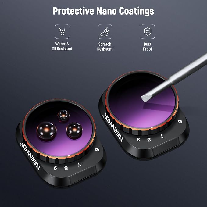 NEEWER Variable ND Filter Compatible with DJI Mini 3 / Mini 3 Pro, ND32-512 5-9 Stops Snap On Multicoated HD Optical Glass Slim Drone Camera Lens Aerial Video Photography Accessories - Image 7