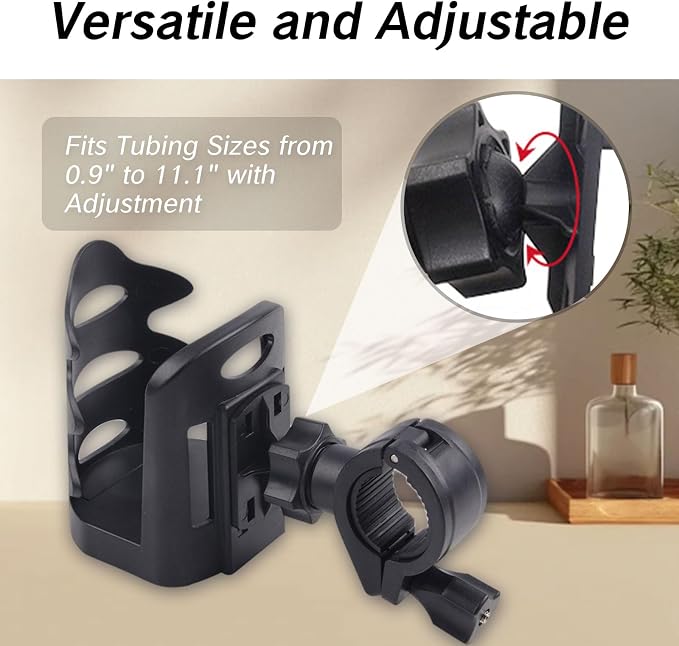 BRBASAP Stand Cup Holder Clamp Attachment Microphone Stand Adjustable Water Bottle Drink Caddy Mount for Music Handle Bar Pole or Gaming Chair Motorcycle Desk with Clip and Luggage Attachment, balck - Image 5
