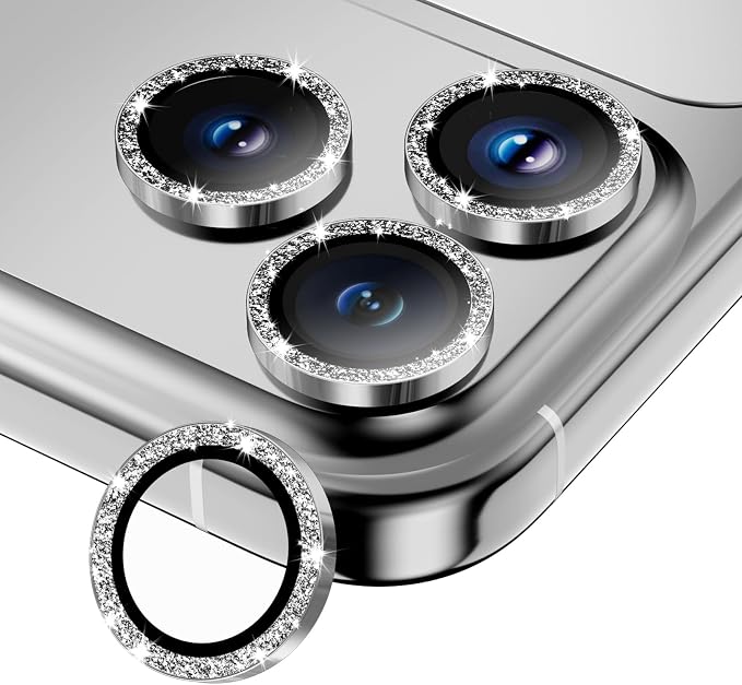 Camera Lens Protector for iPhone 17 Pro Max/17 Pro- Glitter Silver | 9H Tempered Glass, Metal Individual Camera Cover, Accessories, Anti-drop, Case Friendly, HD Clear, Anti-Scratch by WumigooProducts