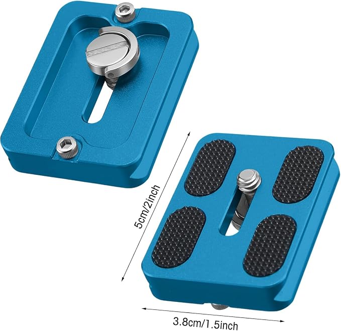 Frienda Quick Release Plate Tripod 1/4-20 DSLR,Pu50,Black and Blue | Tripod Mount Plate, Camera Tripod Mount for DSLR Camera Tripod Ball Head , Metal, 1.9 x 1.5 x 0.4 Inch - Image 2