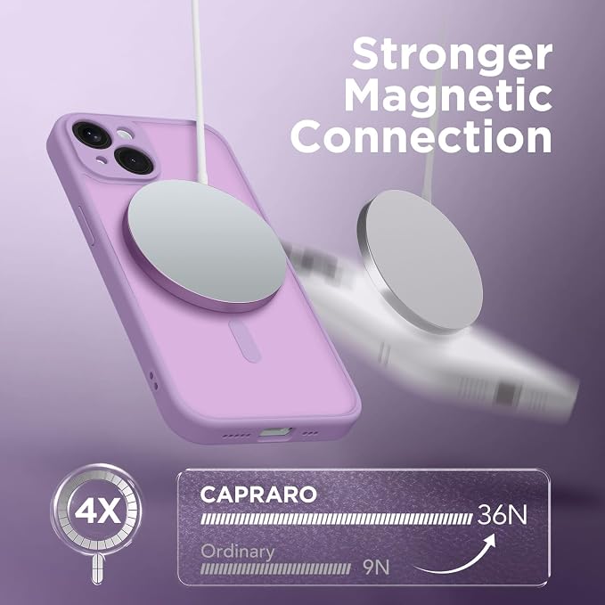 CAPRARO for iPhone 14 Case, Compatible with MagSafe | Upgraded [Full Camera Protection] Shockproof Protective Slim Translucent Matte Magnetic Phone Case 6.1'', Elegant Purple - Image 4