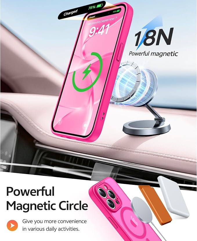 FNTCASE for iPhone 15 Pro Max Case, Fit for Magsafe, Glass Screen Protector | Full Camera Protection, Translucent Matte, 14FT Military Grade Drop Proof, Shockproof Protective Phone Cover, Hot Pink - Image 3