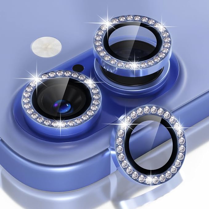 Choiche for iPhone 16/16 Plus Camera Lens Protector, Diamond-Ultramarine | Ultra HD, Bling 9H Tempered Glass Camera Cover Screen Protector Metal Individual Ring Accessories, 2-Lens, 6.1/6.7-inch by Choiche