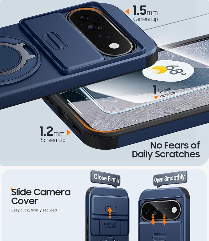 JAME for Google Pixel 10 Pro XL/11 Pro XL Case, Stand & Slide Camera Cover | Ring Holder Kickstand, Screen Protectors, Dual-Layer Shockproof Protective, Magnetic Accessory Friendly Phone Case, Blue - Image 5