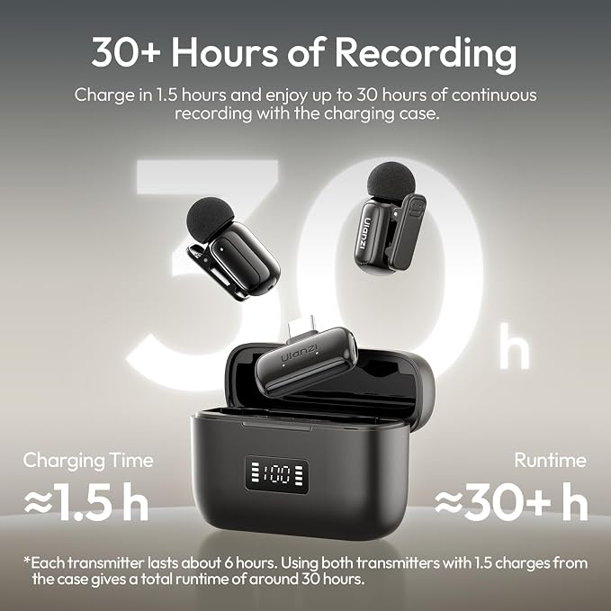 ULANZI A200 Mini Mic Wireless Lavalier Lapel Microphone for iPhone 17/16/15 Type-C, 48kHz/24-bit, Plug & Play, Smart Noise Cancelling, Digital Display, 30H Battery for Video Recording - Image 6