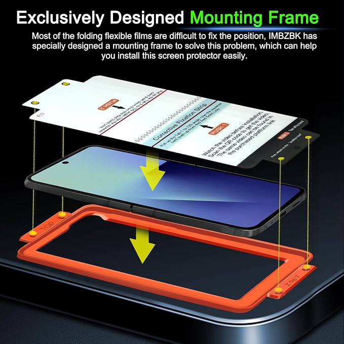 IMBZBK 9 in 1 Screen Protector for Samsung Galaxy Z Flip 7, 3+3+3 Pack | Auto Installation, 3 Inside Flexible Film + 3 Front Tempered Glass + 3 Camera Lens Protector Accessories - Image 3