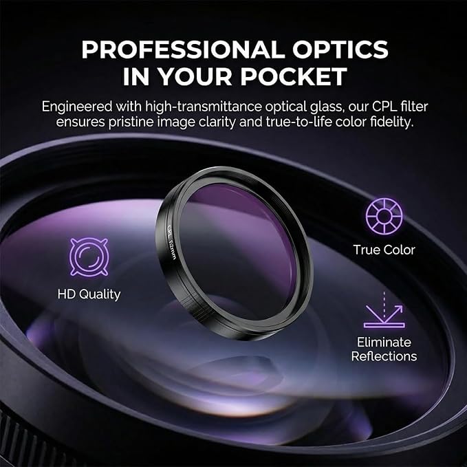 Anti-Glare Circular Magnetic Phone Filter, CPL Phone Filter Lens Adapter 52mm Magnetic, Compatible with iPhone 17 16 and Earlier & Android Smartphones, Reduces Reflections & Enhances Colors (1) - Image 3