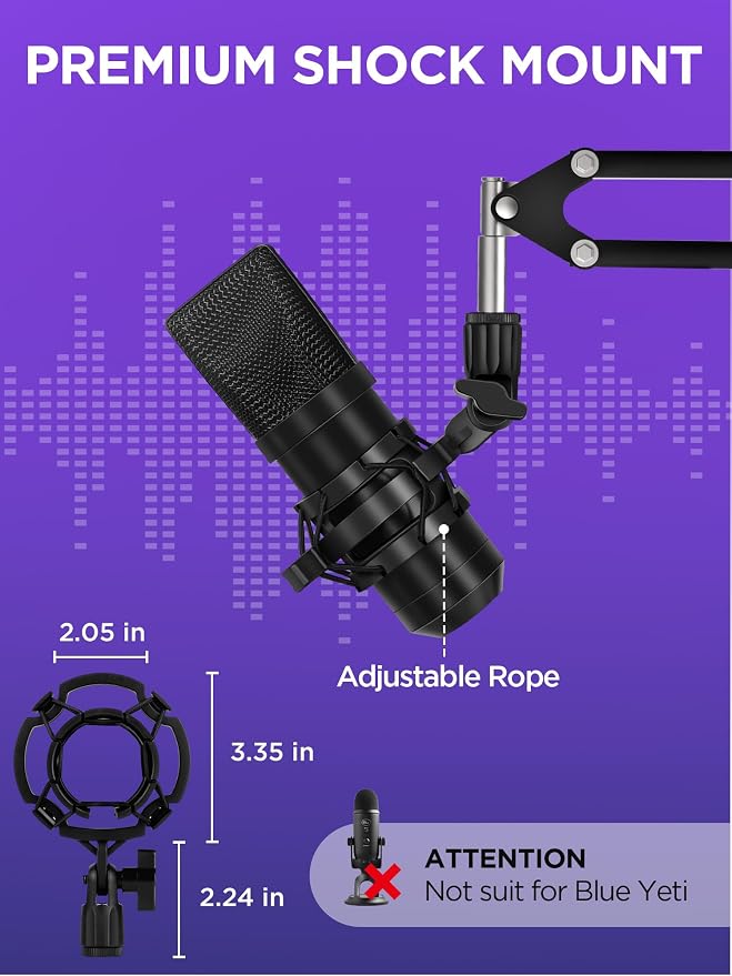 InnoGear Microphone Stand Mic Boom Arm for Blue Yeti HyperX QuadCast S SoloCast Snowball Fifine K669B and other Mic, with Shock Mount Windscreen Pop Filter Mic Clip Holder Cable Ties, Medium | Pop Fiilter and Shock Mount Included, for Desk Thickness Wi... - Image 8