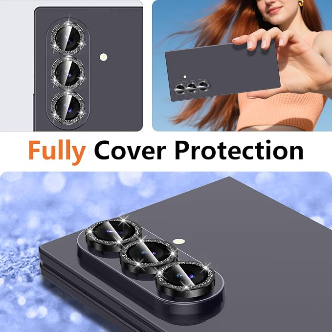 for Samsung Galaxy Z Fold 8 Ultra Camera Lens Protector, Individual Metal Ring Tempered Glass Lens Cover, [Strong Adsorption] Scratch Resistant Ultra-Thin HD Clear Lens Cover, 1 Set-Black Sparkly - Image 8