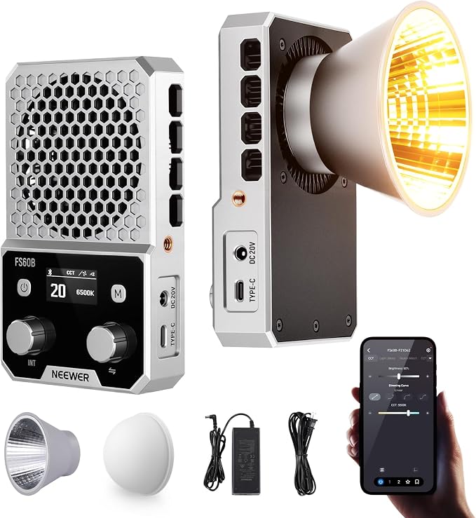 NEEWER FS60B 60W Compact Pocket Bi Color LED Light with APP/Panel Control | COB Continuous Output Lighting, 2700K-6500K, CRI96+, Portable for Professional Studio Photography, Video Recording by Neewer