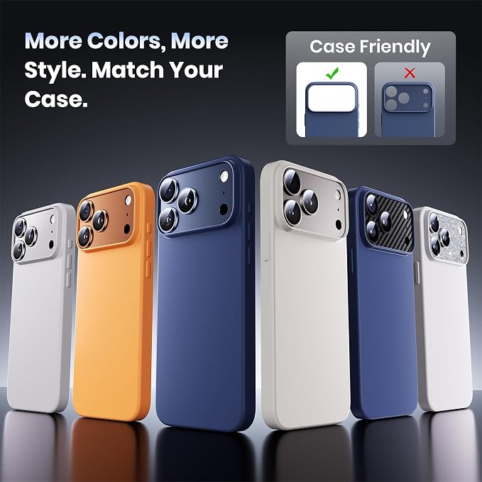 Hoerrye for iPhone 17 Pro Max Camera Lens Protector - 12FT Shatterproof | Military Grade Protection, Strong Adsorption, 9H+ Tempered Glass Camera Screen, Full Protective Cover, Case Friendly, Blue - Image 6