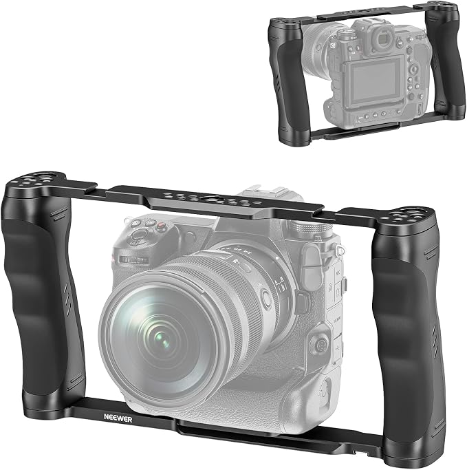 NEEWER Video Camera Cage Rig with Arca Type Base/Dual Grips/Expansion Holes/15mm Rods, Universal Stabilizer Compatible with Sony Canon Nikon DSLR/DSLM, Compatible with SmallRig Accessories, CA016 by Neewer