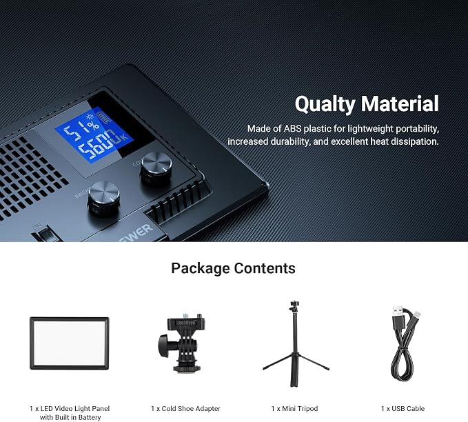 NEEWER Basics 9" LED Light Panel with Desk Tripod Stand, Edge Lit, NL-120B | 3200K-5600K Dimmable, Camera Soft Key Lighting, CRI95+ 800Lux, 4000mAh Rechargeable, Photography Video Recording Streaming - Image 9